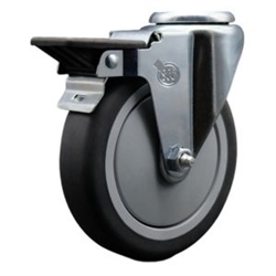 Bolt hole swivel casters with 5 inch thermoplastic rubber tread wheel and posi lock