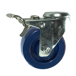 3 Inch Bolt Hole Swivel Caster with Blue Solid Polyurethane Wheel and Total Lock Brake