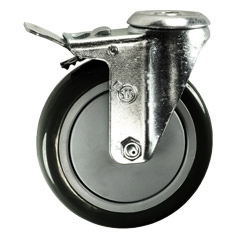 5" Bolt Hole Swivel Caster with Black Polyurethane Wheel and Total Lock Brake