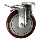 5" Bolt Hole Swivel Caster with Maroon Polyurethane Tread and Total Lock Brake