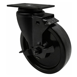 5 inch rigid caster with black fork assembly and phenolic wheel and brake