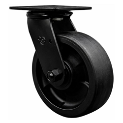 6 inch rigid caster with black fork assembly and glass filled nylon wheel and ball bearings