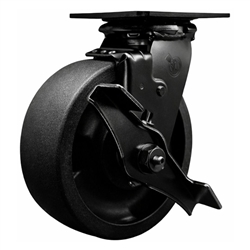6 inch rigid caster with black fork assembly and glass filled nylon wheel with Brake