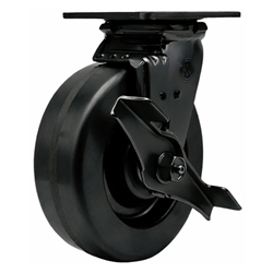 6 inch rigid caster with black fork assembly and phenolic wheel with brake