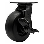 6 inch rigid caster with black fork assembly and polyolefin wheel with brake and ball bearings