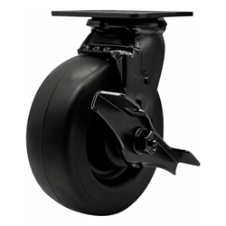 6 inch rigid caster with black fork assembly and polyolefin wheel with brake and ball bearings