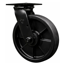 8 inch rigid caster with black fork assembly and glass filled nylon wheel with ball bearings