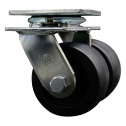 Dual wheel swivel caster with 4 inch durable glass filled nylon wheels
