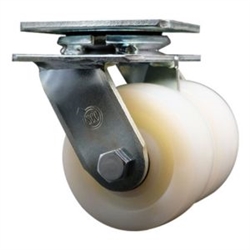 Dual wheel swivel caster with 4 inch durable nylon wheels