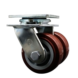 4 Inch Dual Wheel Swivel Caster with Polyurethane Tread on Poly Core Wheel and Ball Bearings