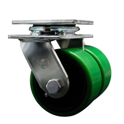 4 Inch Dual Wheel Swivel Caster with Green Polyurethane Tread Wheel