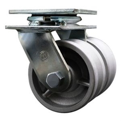 Dual wheel swivel caster with 4 inch durable v groove semi steel wheels