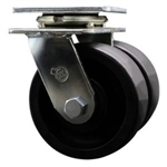 Dual wheel swivel caster with 5 inch durable glass filled nylon wheels