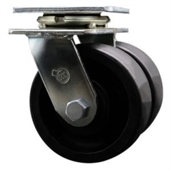 Dual wheel swivel caster with 5 inch durable glass filled nylon wheels