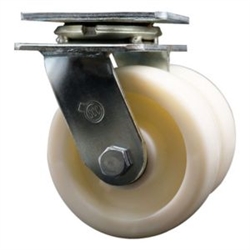 Dual wheel swivel caster with 5 inch durable nylon wheels