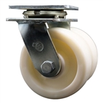Dual wheel swivel caster with 5 inch durable nylon wheels