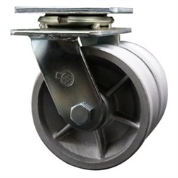 Dual wheel swivel caster with 5 inch durable v groove semi steel wheels