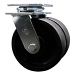 Dual wheel swivel caster with 6 inch durable glass filled nylon wheels.