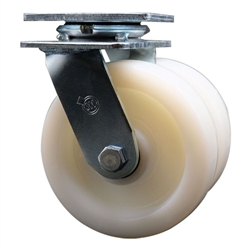 Dual wheel swivel caster with 6 inch durable nylon wheels