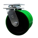 6 Inch Dual Wheel Swivel Caster with Green Polyurethane Tread Wheel and Ball Bearings