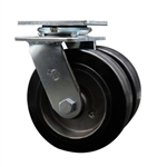 Service Caster Series #30 dual wheel swivel caster with 6 inch moldon rubber tread on aluminum core wheels