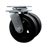 6 Inch Dual Wheel Swivel Caster with Rubber Tread  on Steel Wheel including Ball Bearings
