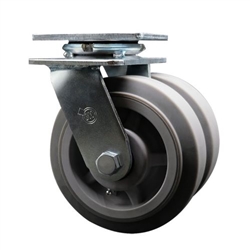 Service Caster Series #30 dual wheel swivel caster with 6 inch non-marking thermoplastic rubber flat face tread on polyolefin core wheels