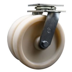 Dual wheel swivel caster with 8 inch durable nylon wheels
