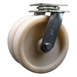 Dual wheel swivel caster with 8 inch durable nylon wheels