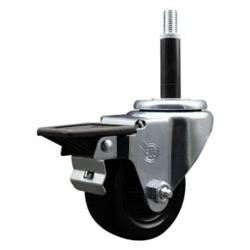 Service Caster #20 Series 3/4 inch expanding adapter stem swivel casters with 3 inch hard rubber wheel and posi lock brake.