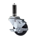 1 inch Expanding Stem Swivel Caster with 3 inch Hard Rubber Wheel and Brake