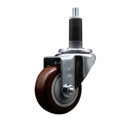 Service Caster 1-1/8 inch expanding stem swivel caster with a 3 inch maroon polyurethane wheel. Featuring a zinc plated finish, these casters are ideal for work tables, shop projects, and any equipment with round or square tube legs.