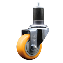 Service Caster 1-5/8 inch expanding stem swivel caster with a 3 inch yellow polyurethane wheel. Featuring a zinc plated finish, these casters are ideal for work tables, shop projects, and any equipment with round or square tube legs.