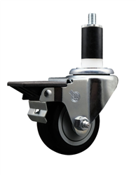 Service Caster swivel caster with a 3 inch Black polyurethane wheel. Featuring a zinc plated finish, these casters are ideal for work tables, shop projects, and any equipment with round or square tube legs.