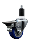 Service Caster swivel caster with a 3 inch Blue polyurethane wheel. Featuring a zinc plated finish, these casters are ideal for work tables, shop projects, and any equipment with round or square tube legs.