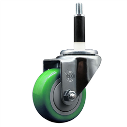 Service Caster 7/8 inch expanding stem swivel caster with a 3 inch green polyurethane wheel. Featuring a zinc plated finish, these casters are ideal for work tables, shop projects, and any equipment with round or square tube legs.