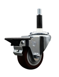 Service Caster swivel caster with a 3 inch Maroon polyurethane wheel. Featuring a zinc plated finish, these casters are ideal for work tables, shop projects, and any equipment with round or square tube legs.