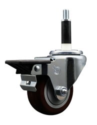 Service Caster swivel caster with a 3 inch Maroon polyurethane wheel. Featuring a zinc plated finish, these casters are ideal for work tables, shop projects, and any equipment with round or square tube legs.