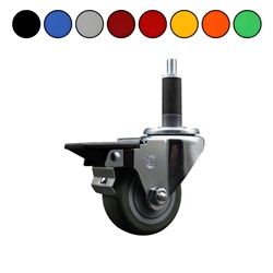 Service Caster swivel caster with a 3 inch Grey polyurethane wheel. Featuring a zinc plated finish, these casters are ideal for work tables, shop projects, and any equipment with round or square tube legs.