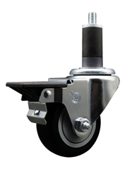 Service Caster swivel caster with a 3 inch Black polyurethane wheel. Featuring a zinc plated finish, these casters are ideal for work tables, shop projects, and any equipment with round or square tube legs.