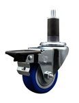 Service Caster swivel caster with a 3 inch Blue polyurethane wheel. Featuring a zinc plated finish, these casters are ideal for work tables, shop projects, and any equipment with round or square tube legs.