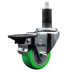 Service Caster 1-1/4 inch expanding stem swivel caster with a 3 inch green polyurethane wheel and a posi lock brake. Featuring a zinc finish, these casters are ideal for work tables, shop projects, and any equipment with round or square tube legs.