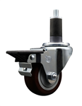 Service Caster swivel caster with a 3 inch Maroon polyurethane wheel. Featuring a zinc plated finish, these casters are ideal for work tables, shop projects, and any equipment with round or square tube legs.