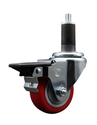 Service Caster swivel caster with a 3 inch Red polyurethane wheel. Featuring a zinc plated finish, these casters are ideal for work tables, shop projects, and any equipment with round or square tube legs.