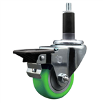 Service Caster 1-1/8 inch expanding stem swivel caster with a 3 inch green polyurethane wheel and a posi lock brake. Featuring a zinc finish, these casters are ideal for work tables, shop projects, and any equipment with round or square tube legs.