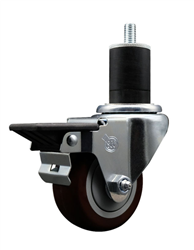 Service Caster swivel caster with a 3 inch Maroon polyurethane wheel. Featuring a zinc plated finish, these casters are ideal for work tables, shop projects, and any equipment with round or square tube legs.