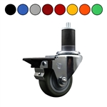 Service Caster swivel caster with a 3 inch Grey polyurethane wheel. Featuring a zinc plated finish, these casters are ideal for work tables, shop projects, and any equipment with round or square tube legs.