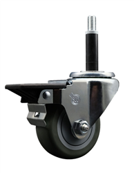 Service Caster swivel caster with a 3 inch Grey polyurethane wheel. Featuring a zinc plated finish, these casters are ideal for work tables, shop projects, and any equipment with round or square tube legs.