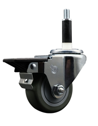 Service Caster swivel caster with a 3 inch Grey polyurethane wheel. Featuring a zinc plated finish, these casters are ideal for work tables, shop projects, and any equipment with round or square tube legs.