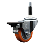 Service Caster 7/8 inch expanding stem swivel caster with a 3 inch orange polyurethane wheel and a posi lock brake. Featuring a zinc finish, these casters are ideal for work tables, shop projects, and any equipment with round or square tube legs.